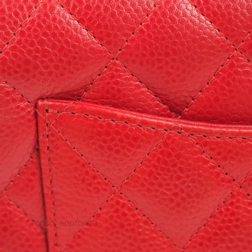 Chanel Quilted Mini Rectangular Flap Red Caviar Silver Hardware