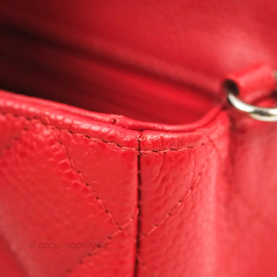 Chanel Quilted Mini Rectangular Flap Red Caviar Silver Hardware