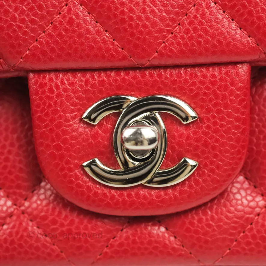 Chanel Quilted Mini Rectangular Flap Red Caviar Silver Hardware