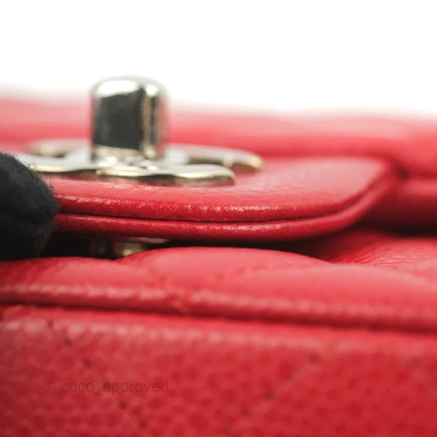 Chanel Quilted Mini Rectangular Flap Red Caviar Silver Hardware