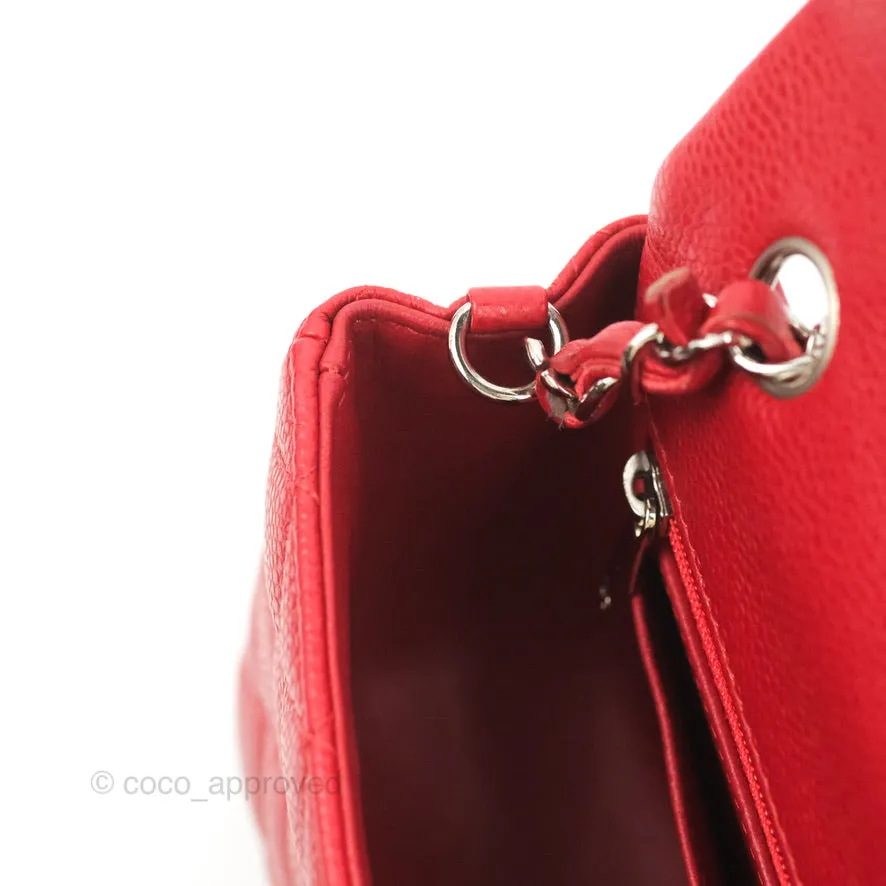 Chanel Quilted Mini Rectangular Flap Red Caviar Silver Hardware