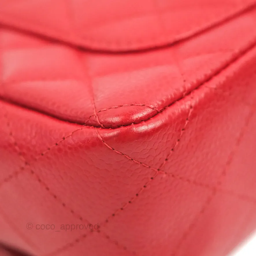Chanel Quilted Mini Rectangular Flap Red Caviar Silver Hardware