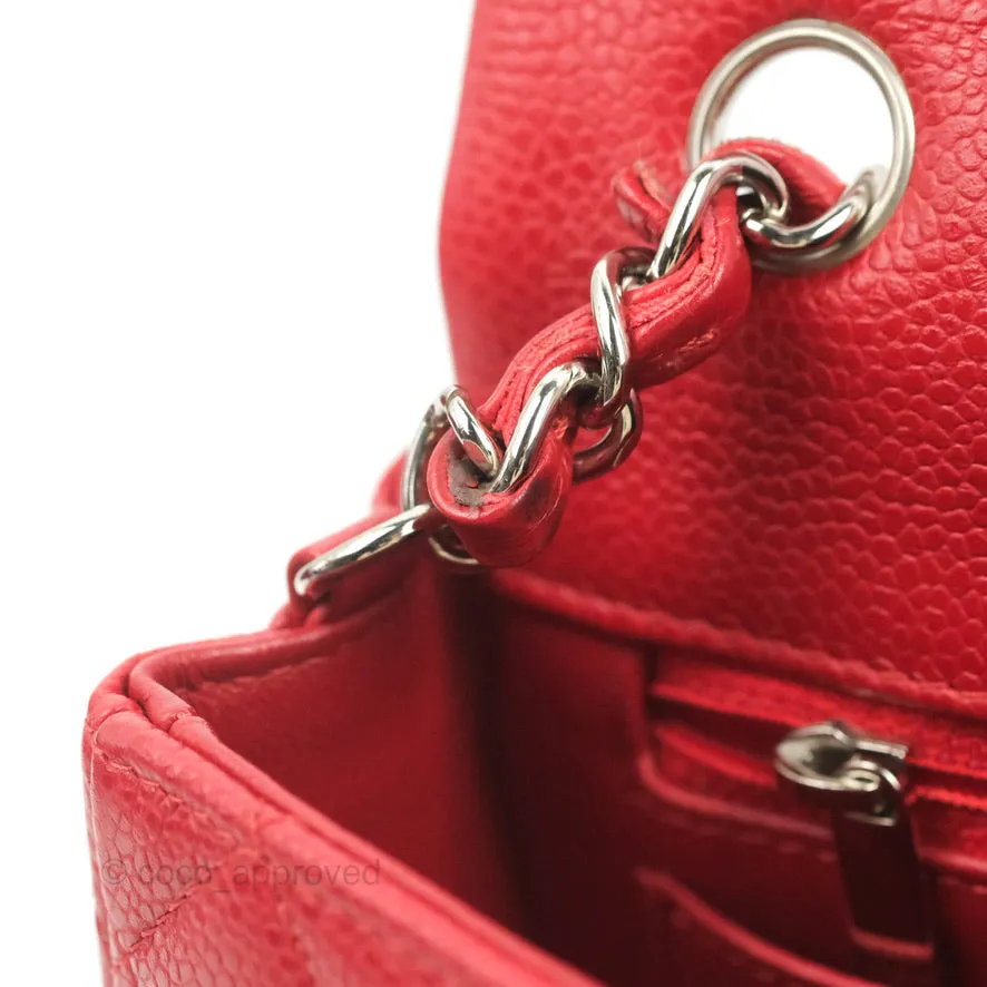 Chanel Quilted Mini Rectangular Flap Red Caviar Silver Hardware