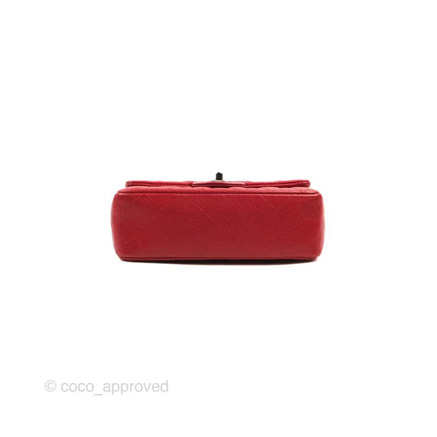 Chanel Quilted Mini Rectangular Flap Red Caviar Silver Hardware