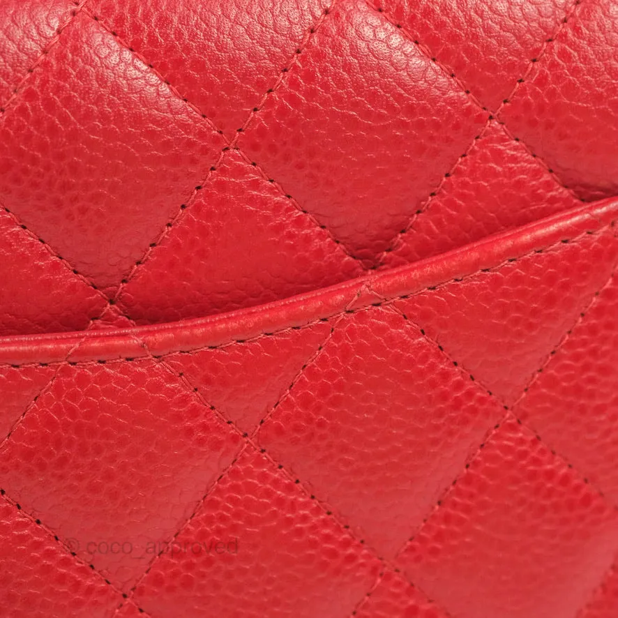 Chanel Quilted Mini Rectangular Flap Red Caviar Silver Hardware