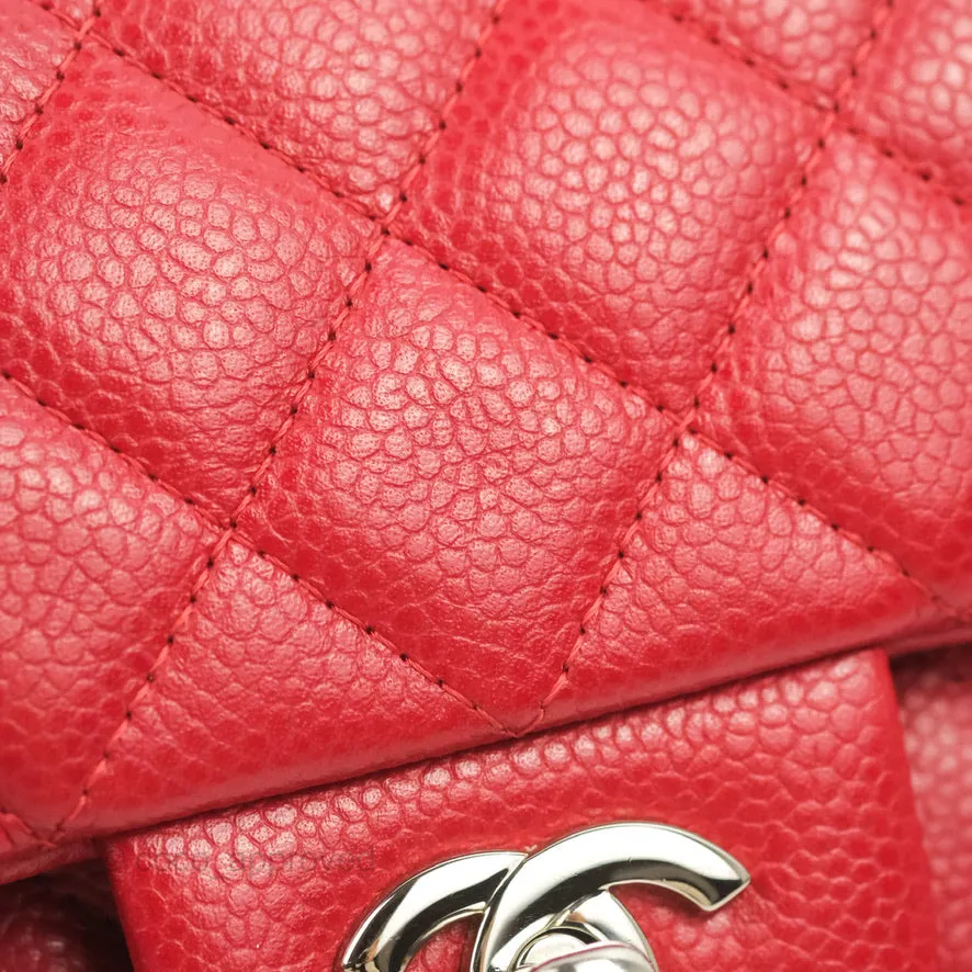Chanel Quilted Mini Rectangular Flap Red Caviar Silver Hardware
