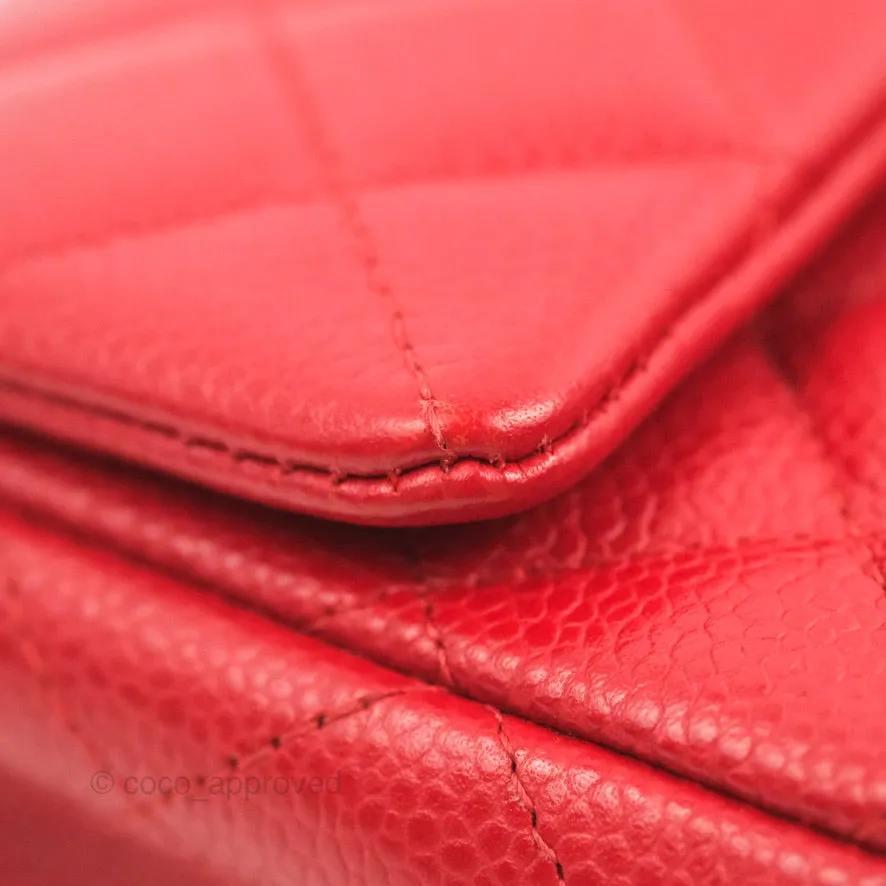 Chanel Quilted Mini Rectangular Flap Red Caviar Silver Hardware