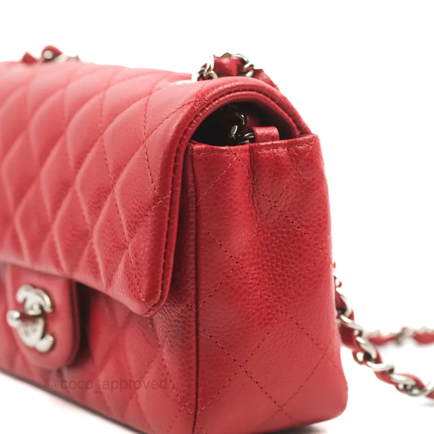 Chanel Quilted Mini Rectangular Flap Red Caviar Silver Hardware