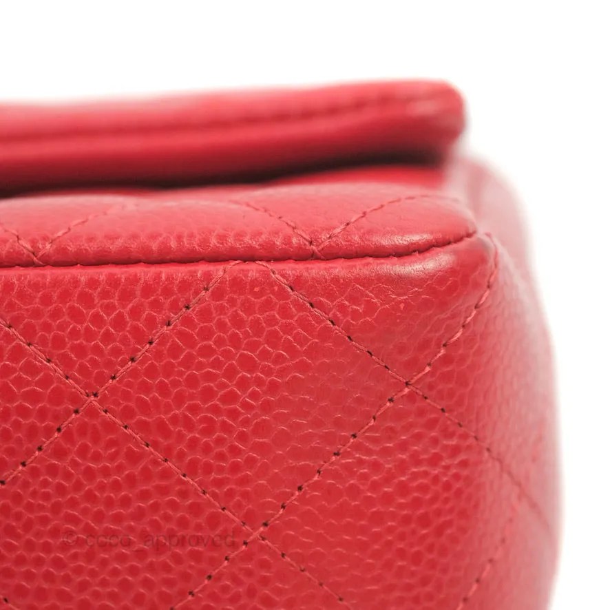 Chanel Quilted Mini Rectangular Flap Red Caviar Silver Hardware