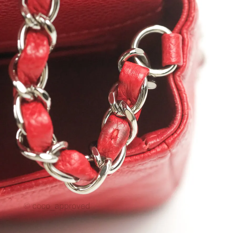 Chanel Quilted Mini Rectangular Flap Red Caviar Silver Hardware