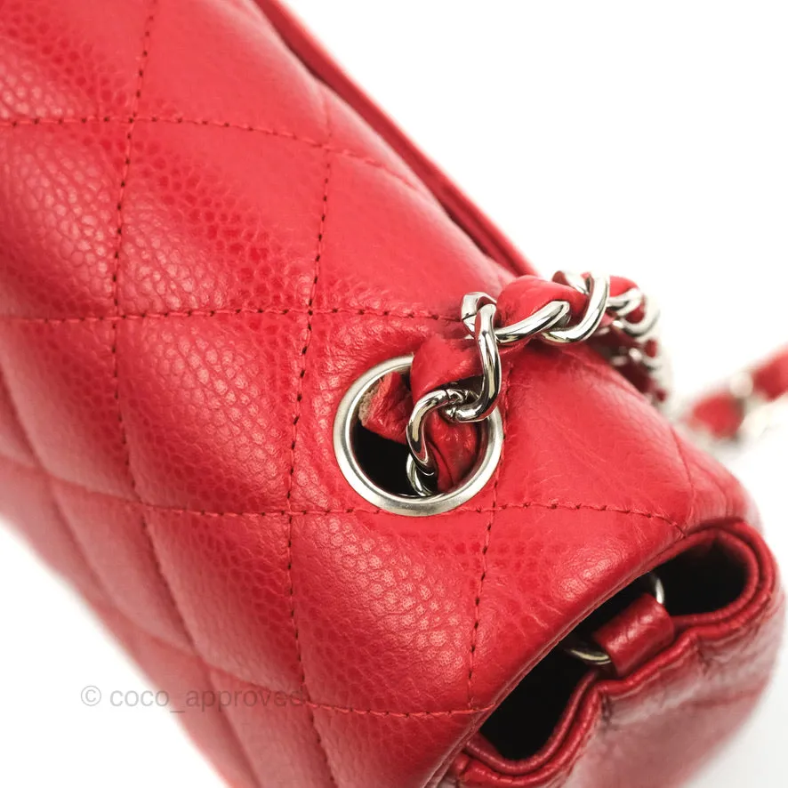 Chanel Quilted Mini Rectangular Flap Red Caviar Silver Hardware