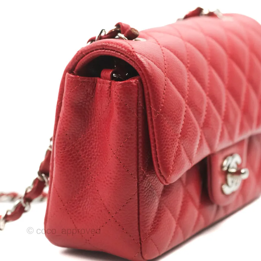 Chanel Quilted Mini Rectangular Flap Red Caviar Silver Hardware