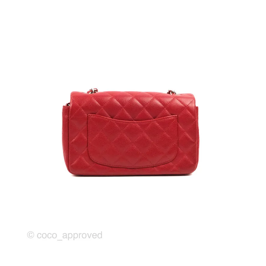 Chanel Quilted Mini Rectangular Flap Red Caviar Silver Hardware