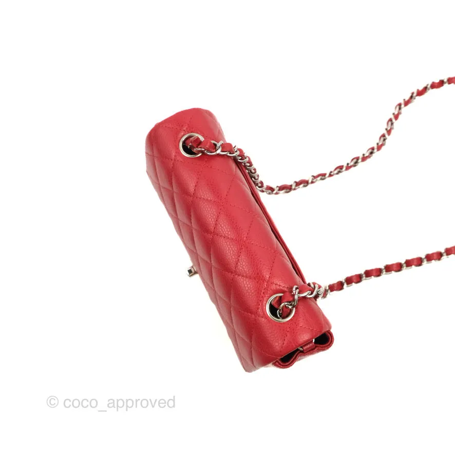 Chanel Quilted Mini Rectangular Flap Red Caviar Silver Hardware