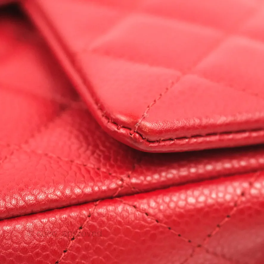 Chanel Quilted Mini Rectangular Flap Red Caviar Silver Hardware