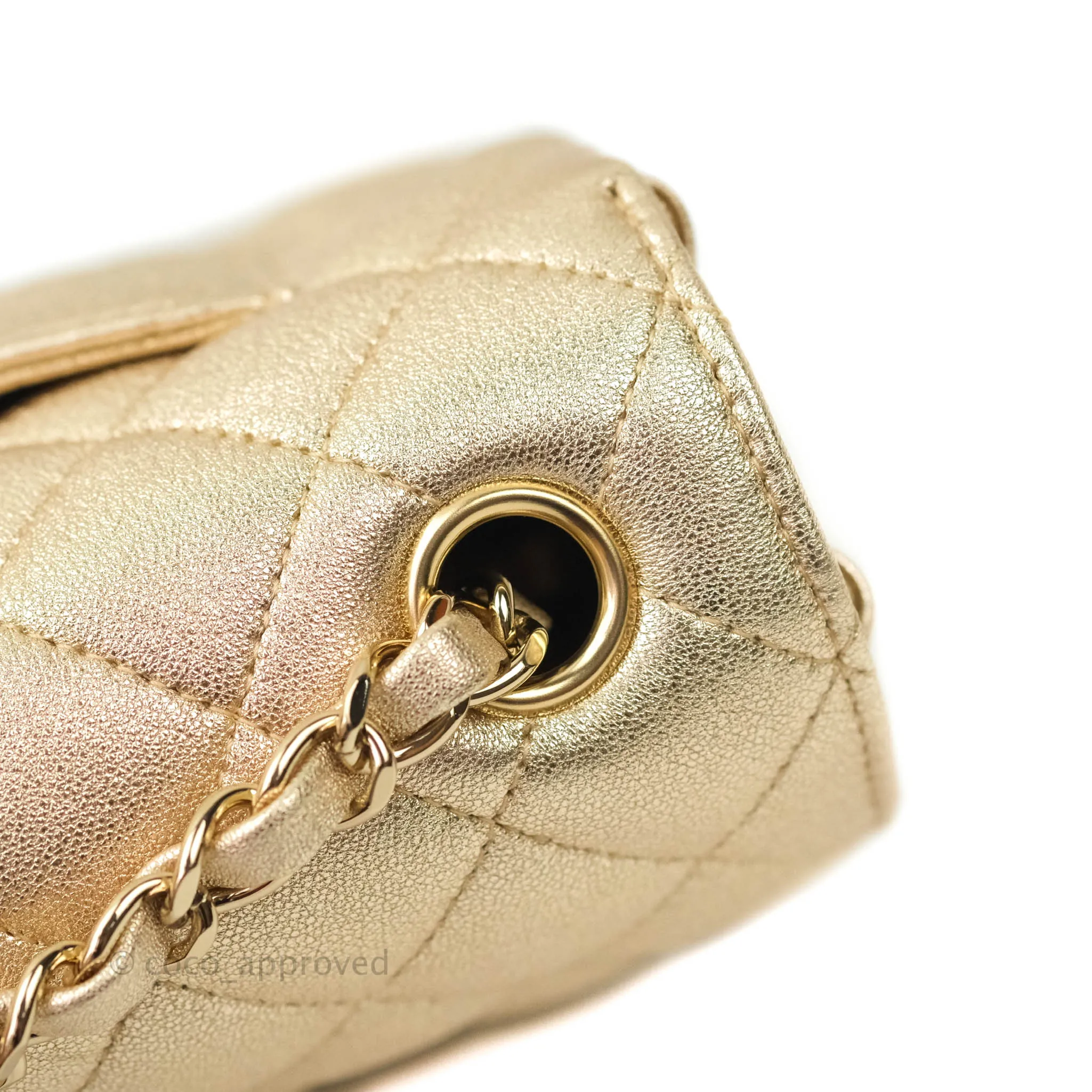 Chanel Quilted Mini Rectangular Iridescent Gold Lambskin Gold Hardware