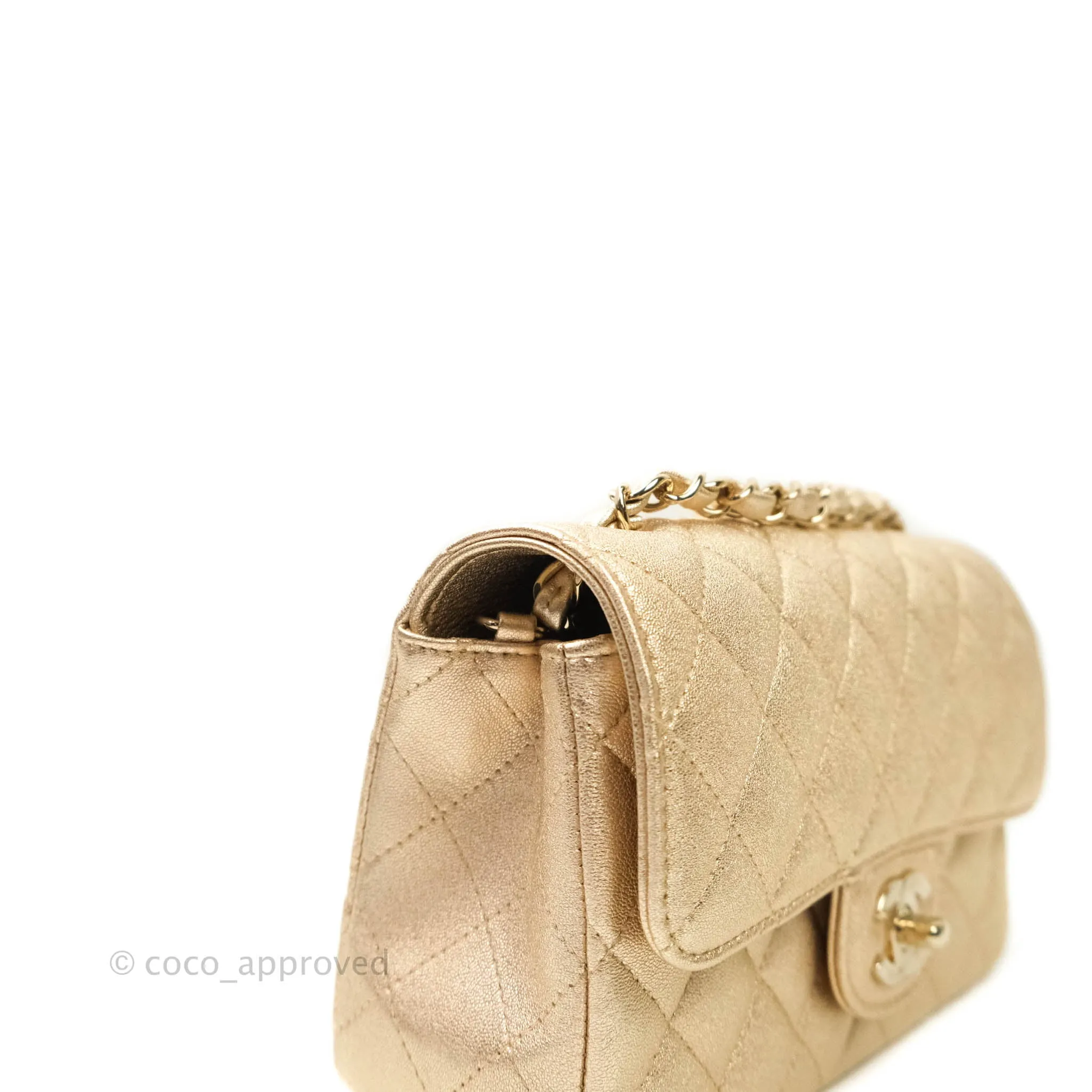 Chanel Quilted Mini Rectangular Iridescent Gold Lambskin Gold Hardware