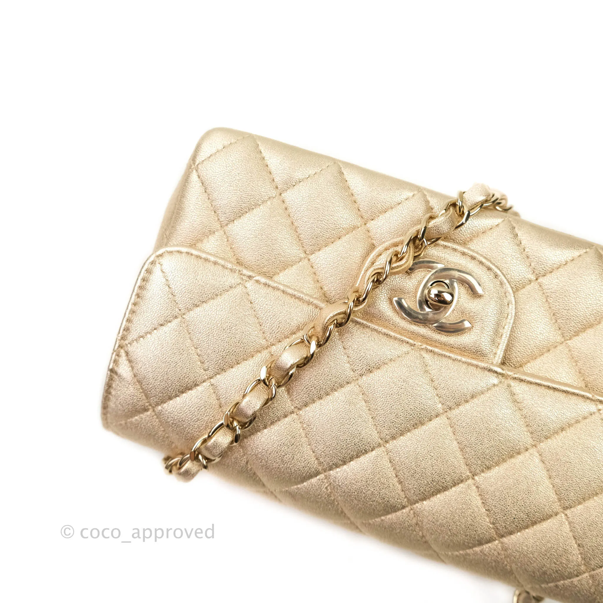 Chanel Quilted Mini Rectangular Iridescent Gold Lambskin Gold Hardware