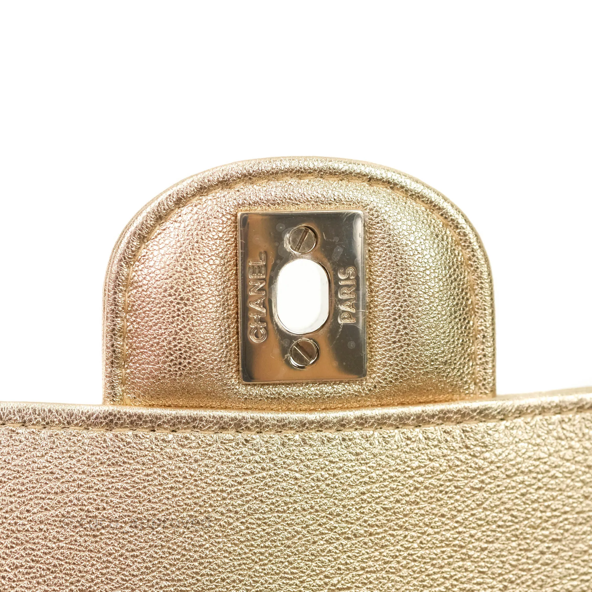 Chanel Quilted Mini Rectangular Iridescent Gold Lambskin Gold Hardware