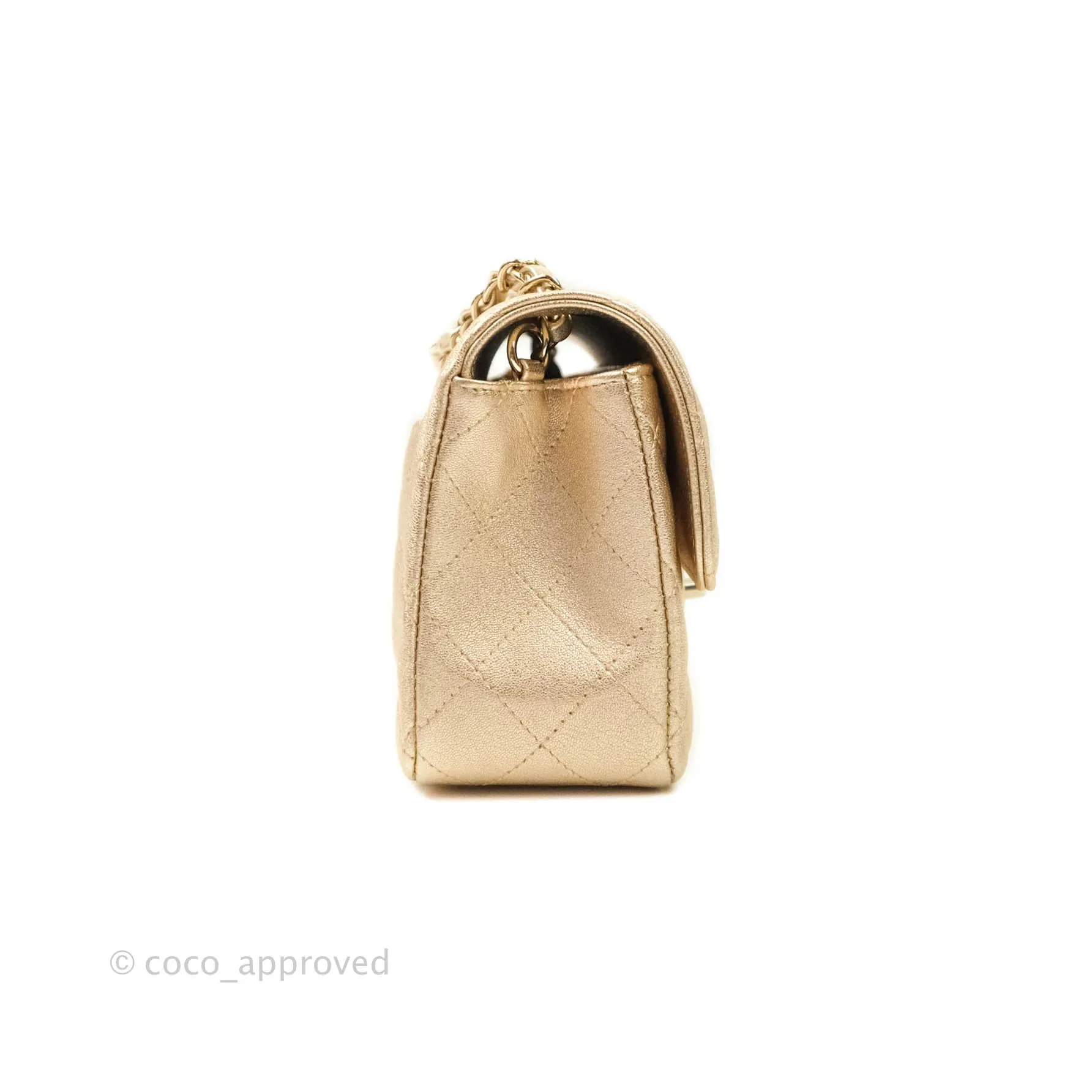 Chanel Quilted Mini Rectangular Iridescent Gold Lambskin Gold Hardware