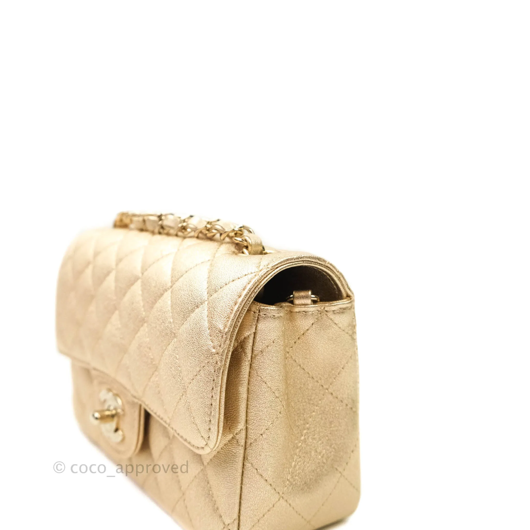 Chanel Quilted Mini Rectangular Iridescent Gold Lambskin Gold Hardware