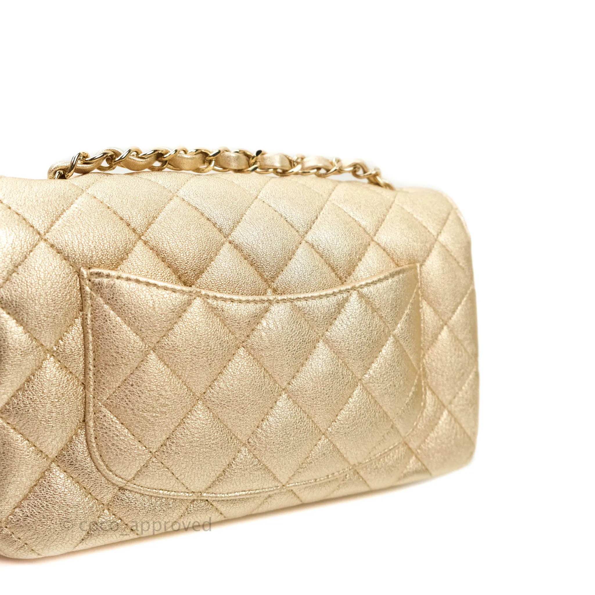 Chanel Quilted Mini Rectangular Iridescent Gold Lambskin Gold Hardware