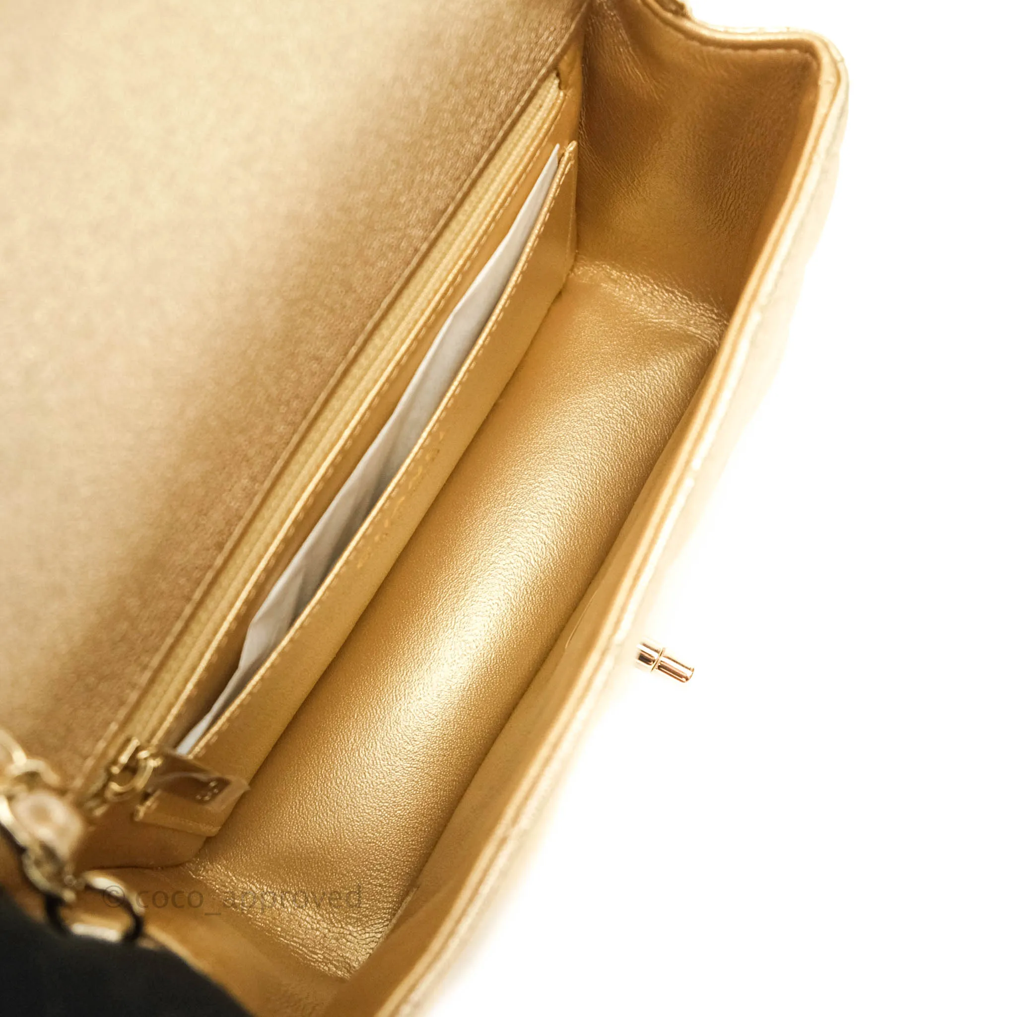 Chanel Quilted Mini Rectangular Iridescent Gold Lambskin Gold Hardware