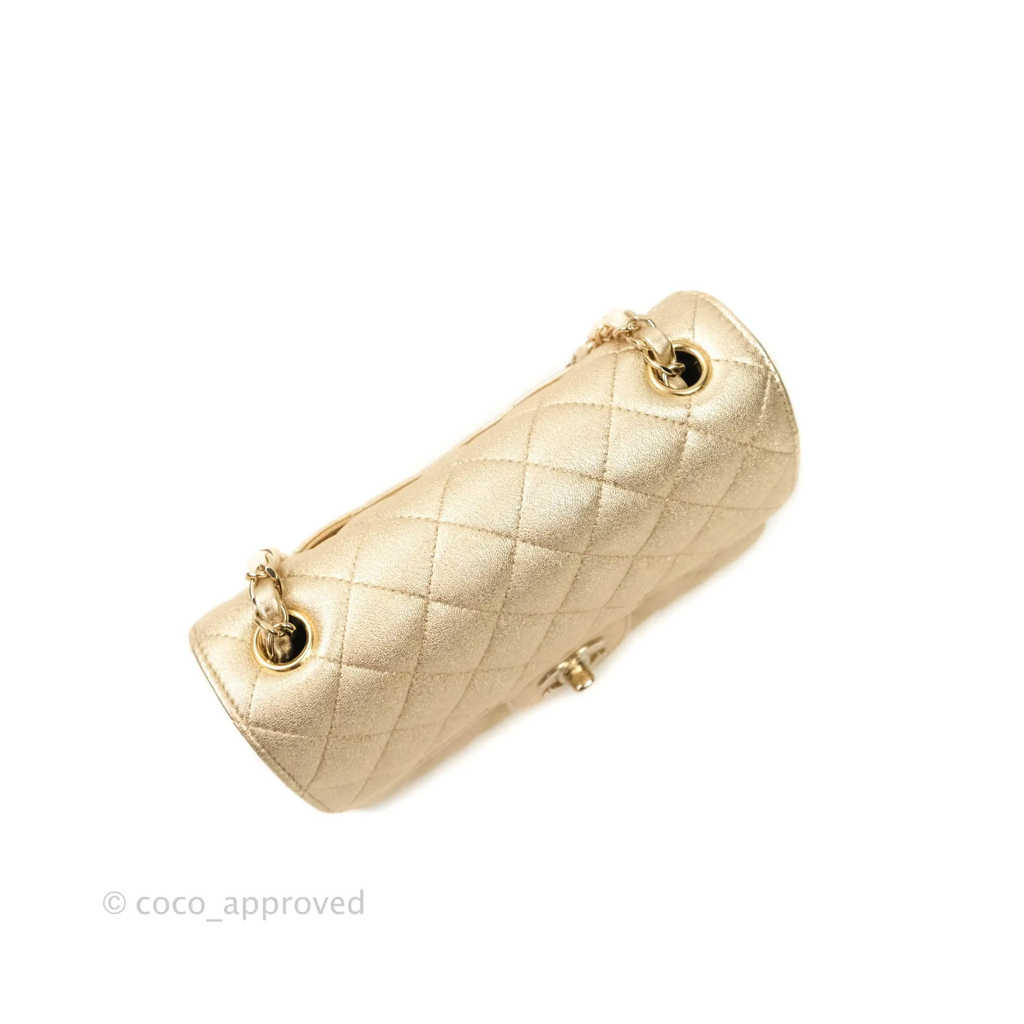Chanel Quilted Mini Rectangular Iridescent Gold Lambskin Gold Hardware