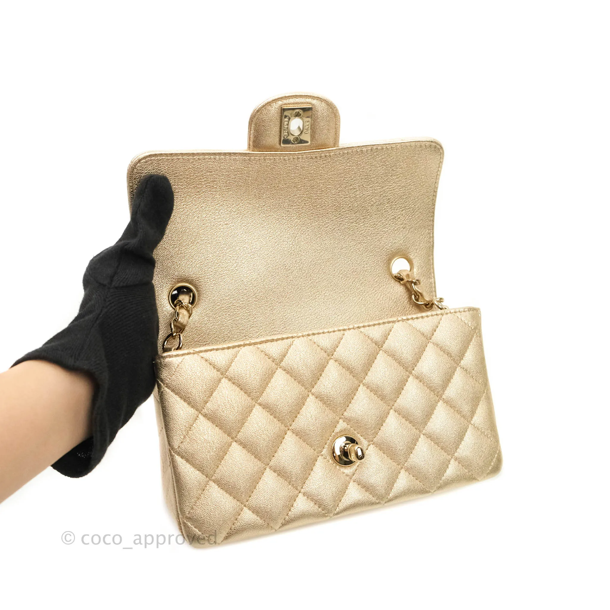 Chanel Quilted Mini Rectangular Iridescent Gold Lambskin Gold Hardware