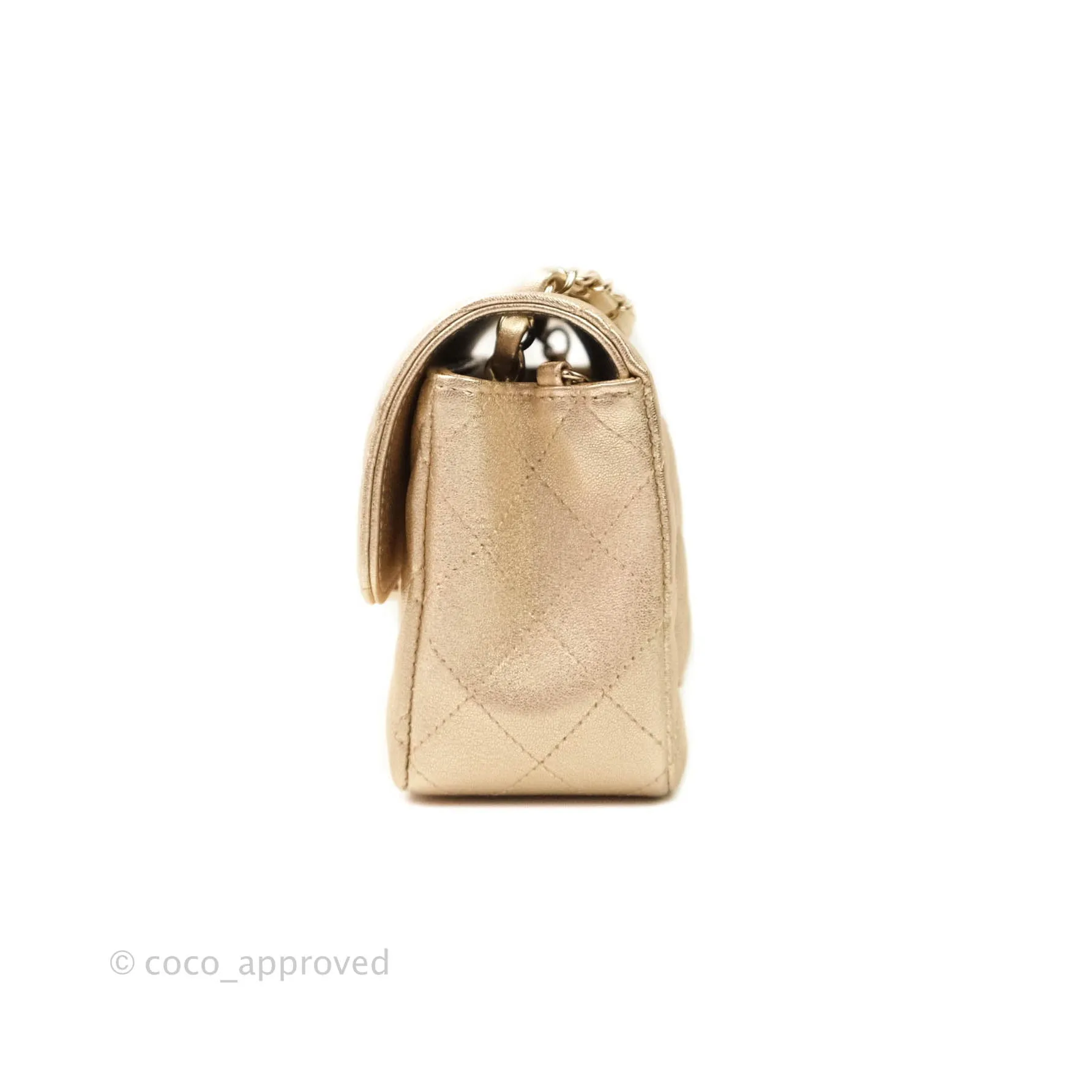 Chanel Quilted Mini Rectangular Iridescent Gold Lambskin Gold Hardware