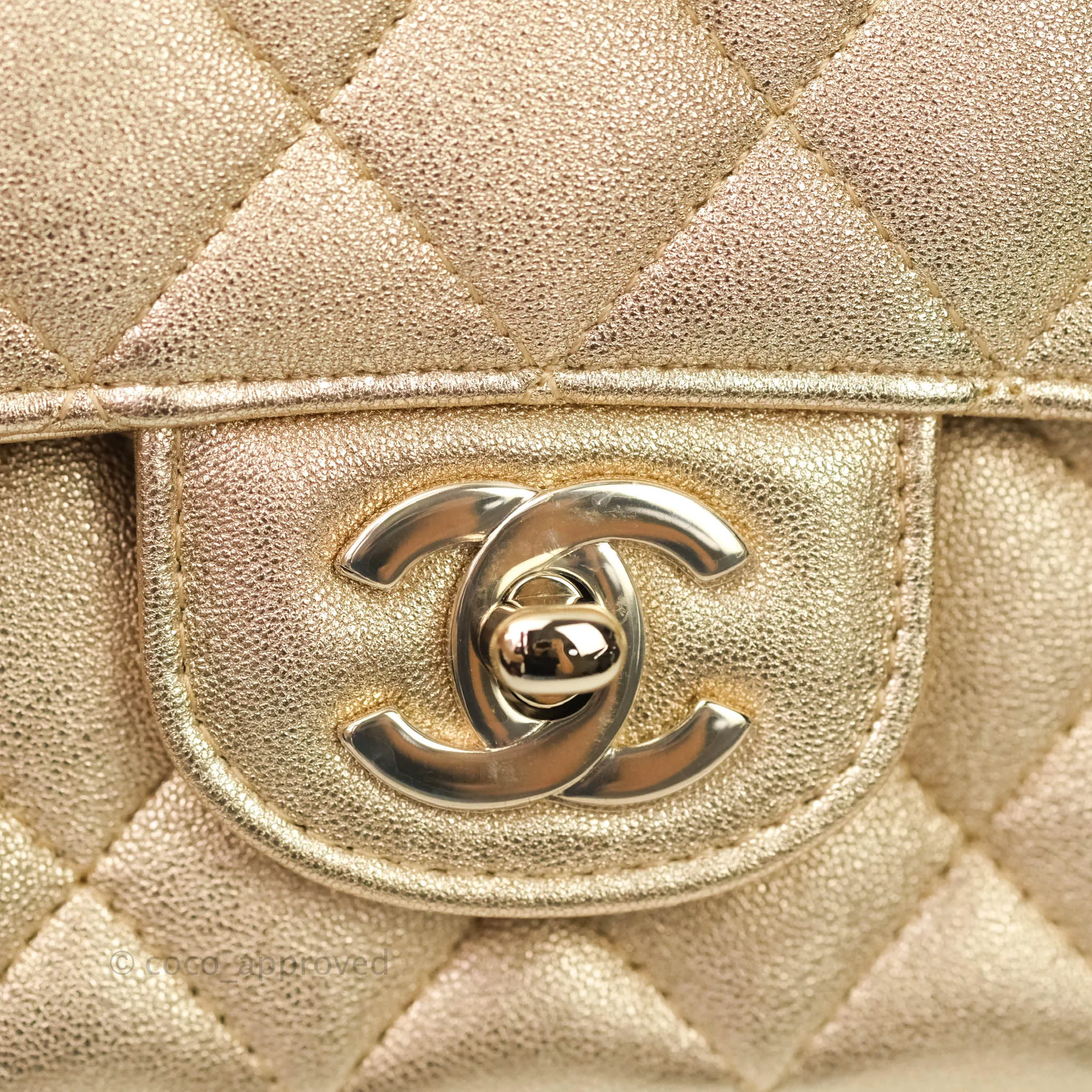 Chanel Quilted Mini Rectangular Iridescent Gold Lambskin Gold Hardware