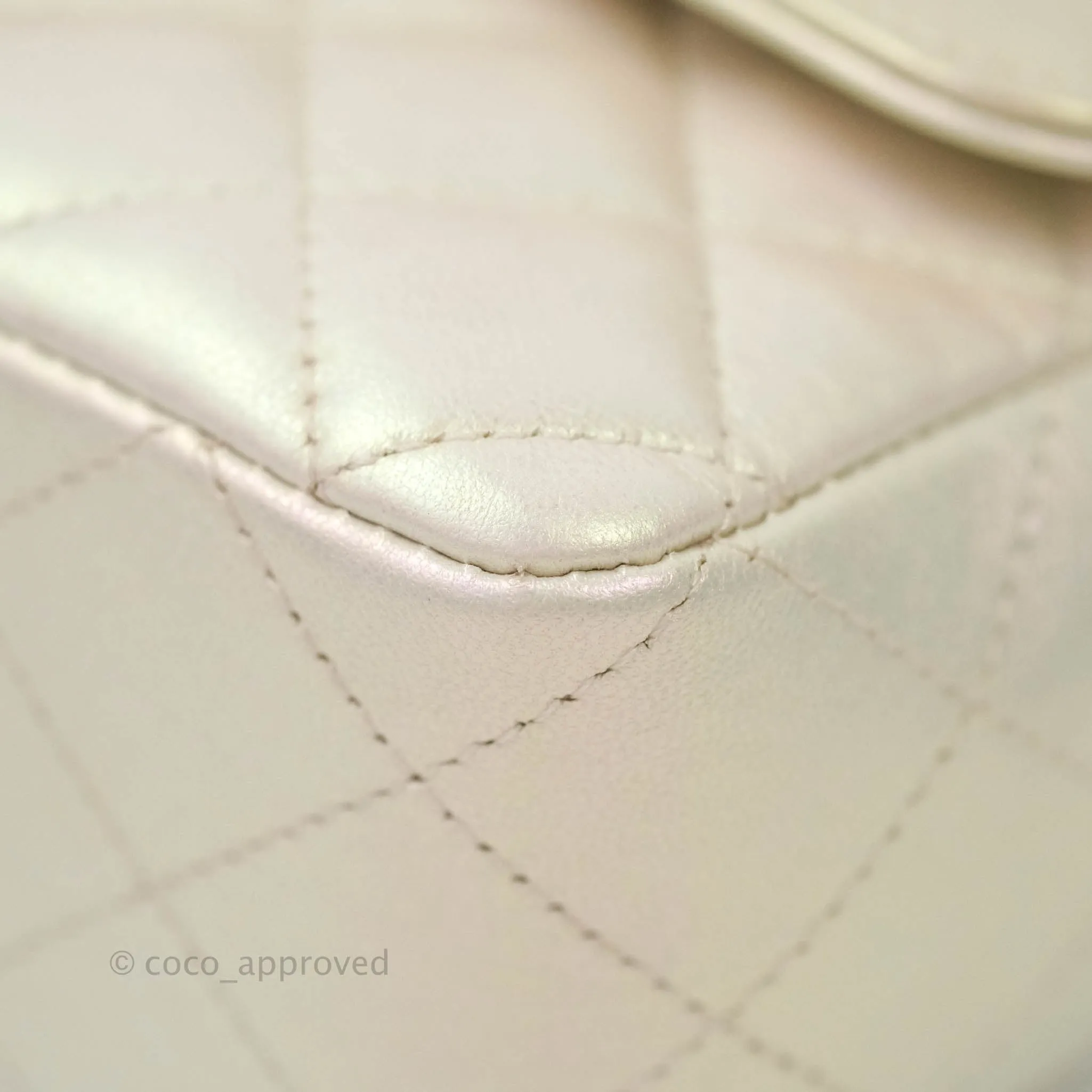 Chanel Quilted Mini Rectangular Iridescent Ivory Lambskin Gold Hardware
