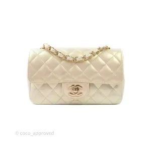 Chanel Quilted Mini Rectangular Iridescent Ivory Lambskin Gold Hardware