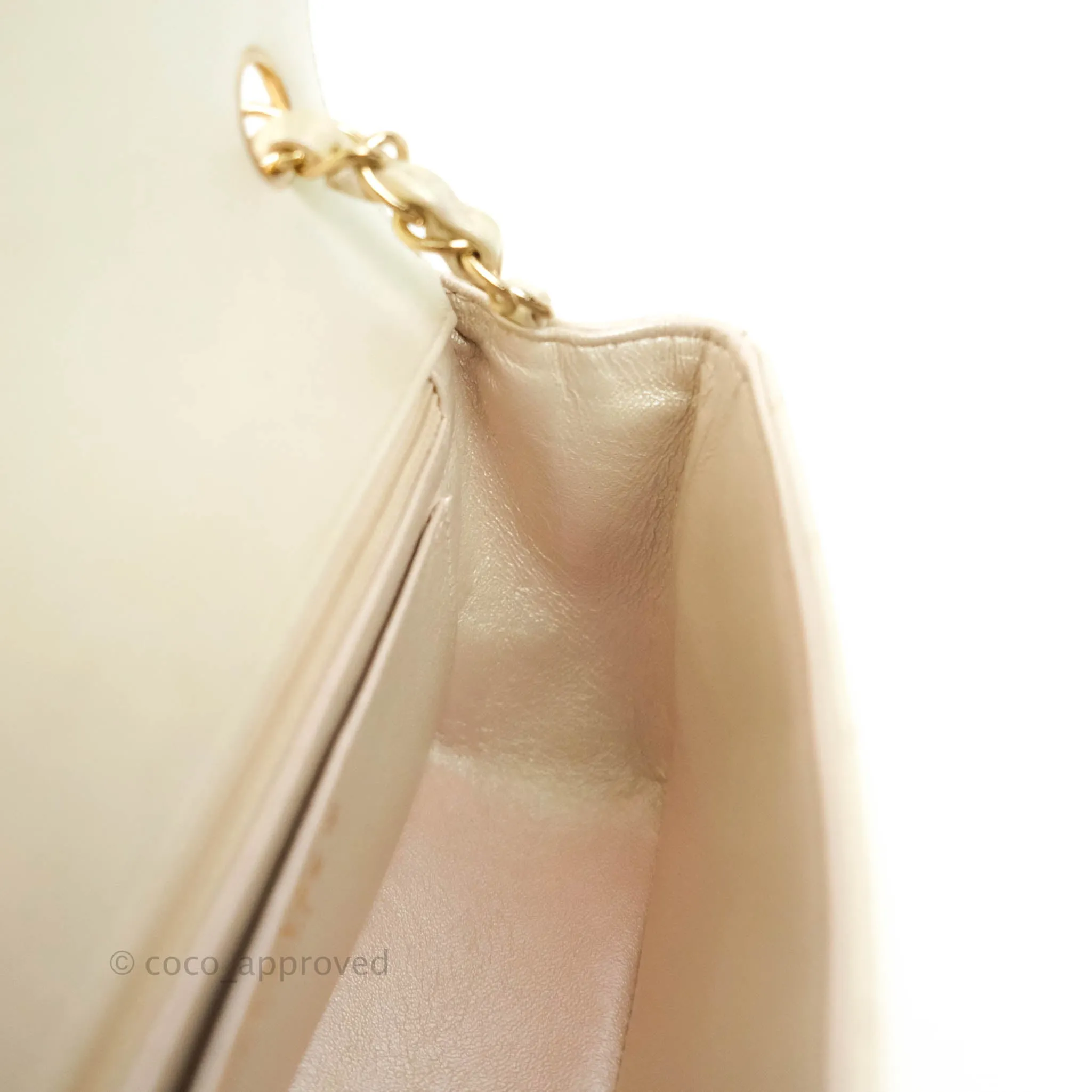 Chanel Quilted Mini Rectangular Iridescent Ivory Lambskin Gold Hardware