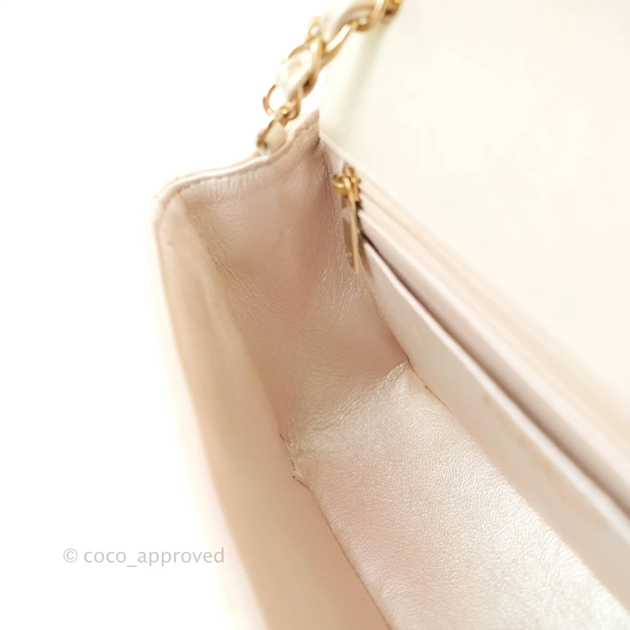 Chanel Quilted Mini Rectangular Iridescent Ivory Lambskin Gold Hardware
