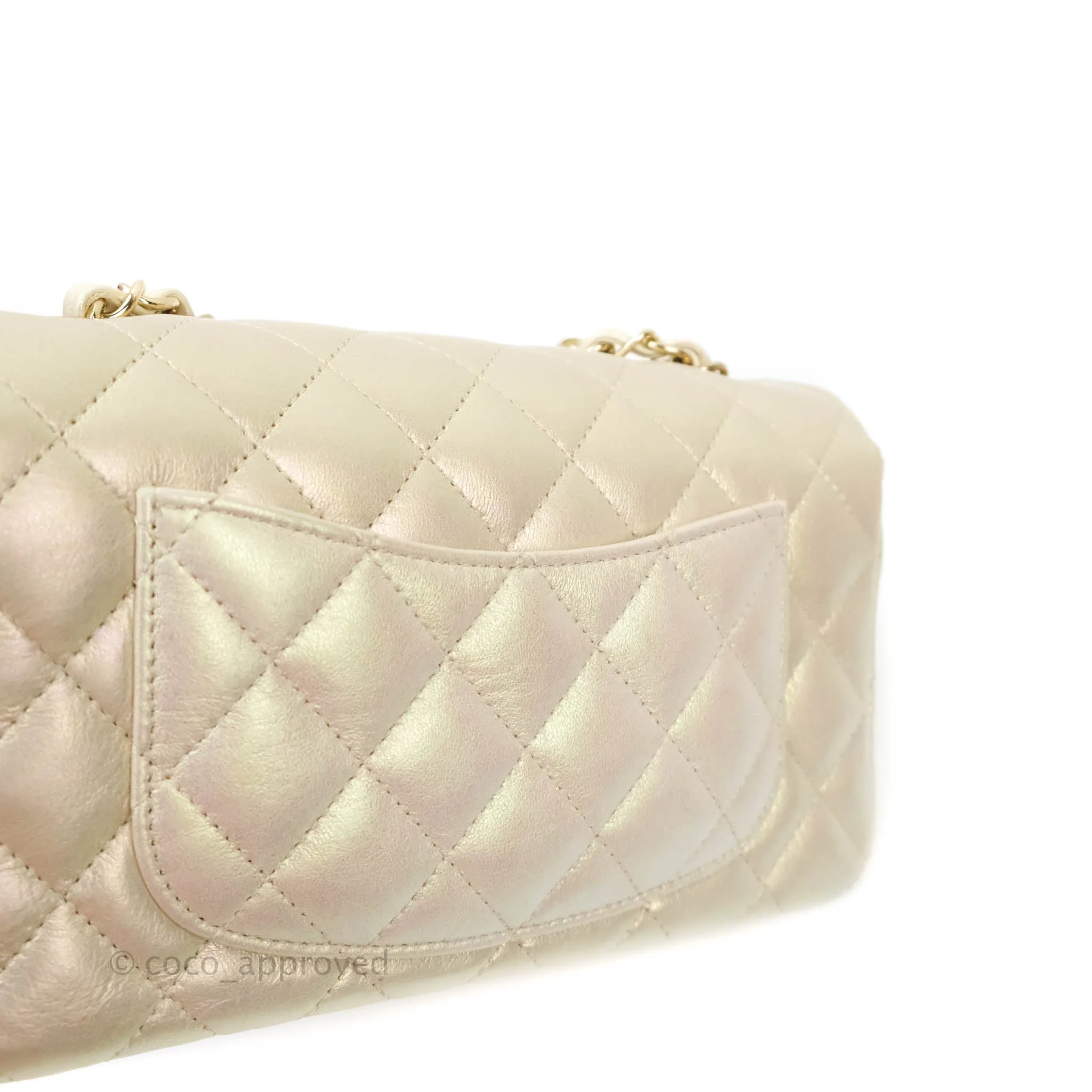 Chanel Quilted Mini Rectangular Iridescent Ivory Lambskin Gold Hardware