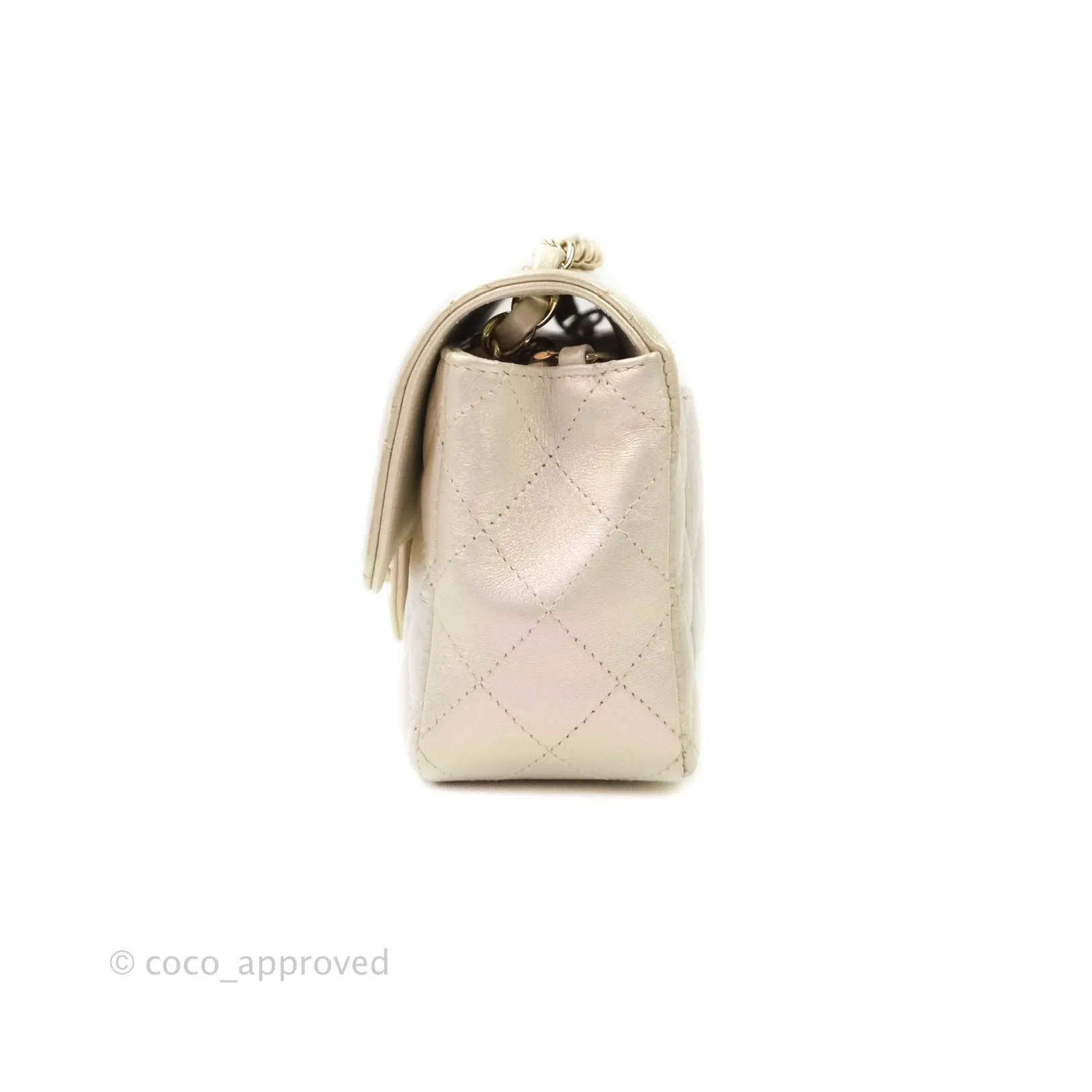 Chanel Quilted Mini Rectangular Iridescent Ivory Lambskin Gold Hardware