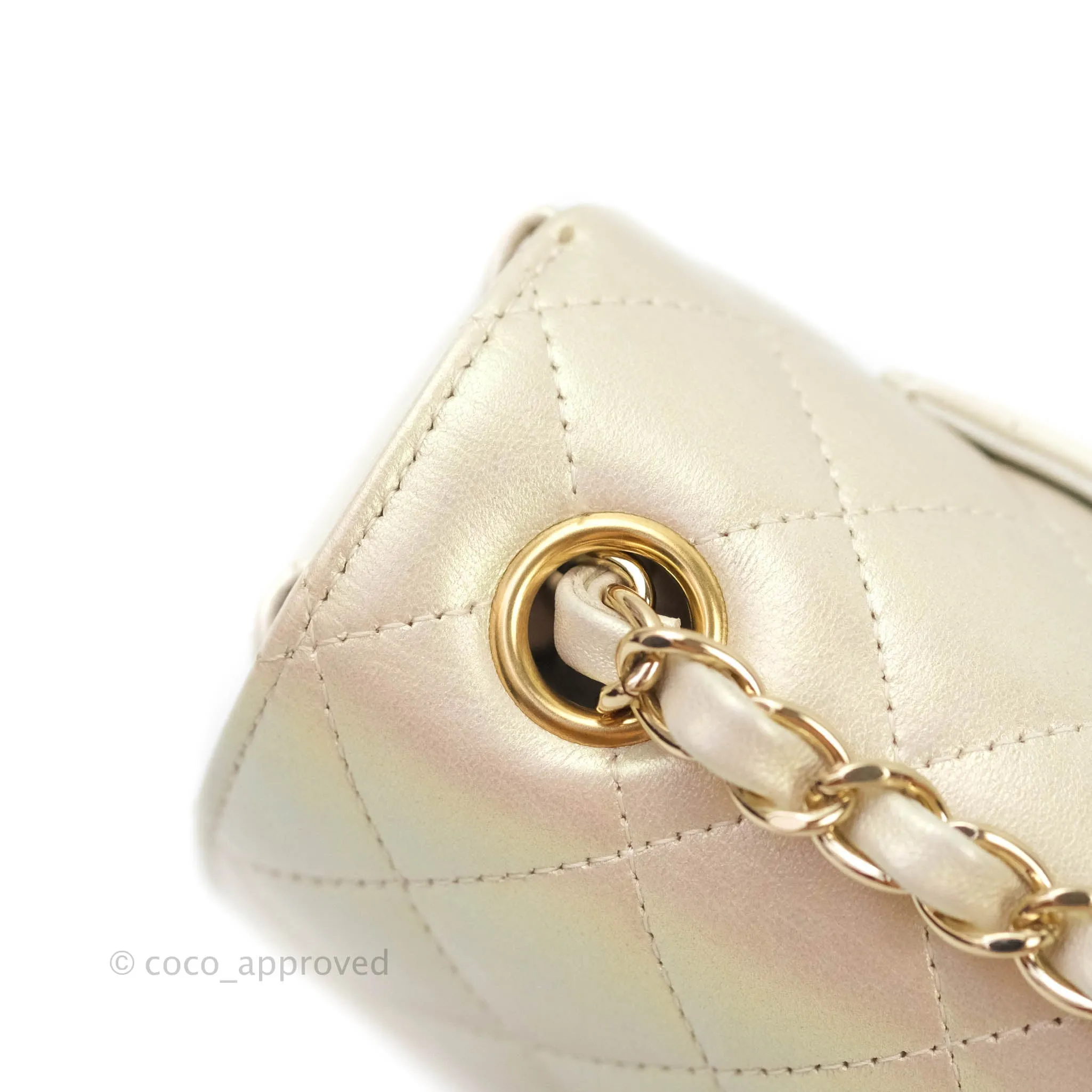 Chanel Quilted Mini Rectangular Iridescent Ivory Lambskin Gold Hardware