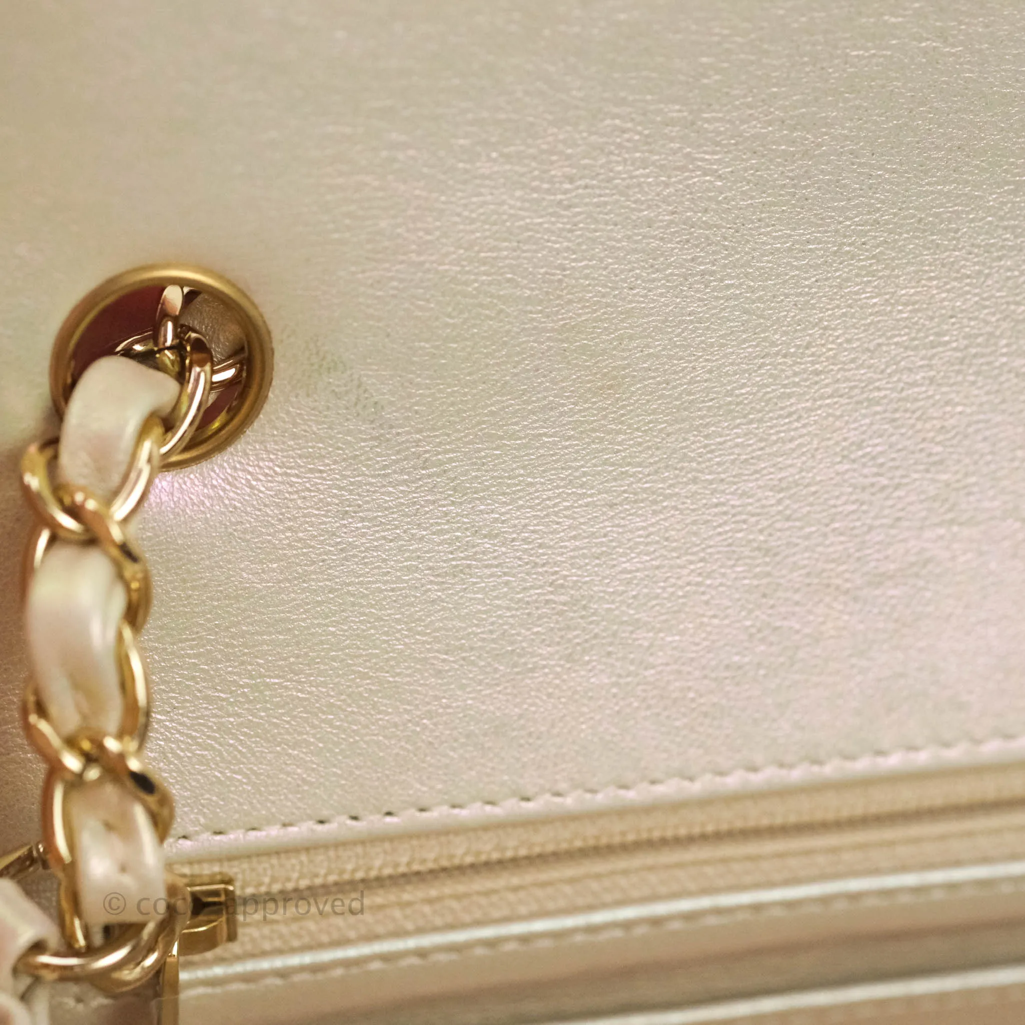 Chanel Quilted Mini Rectangular Iridescent Ivory Lambskin Gold Hardware