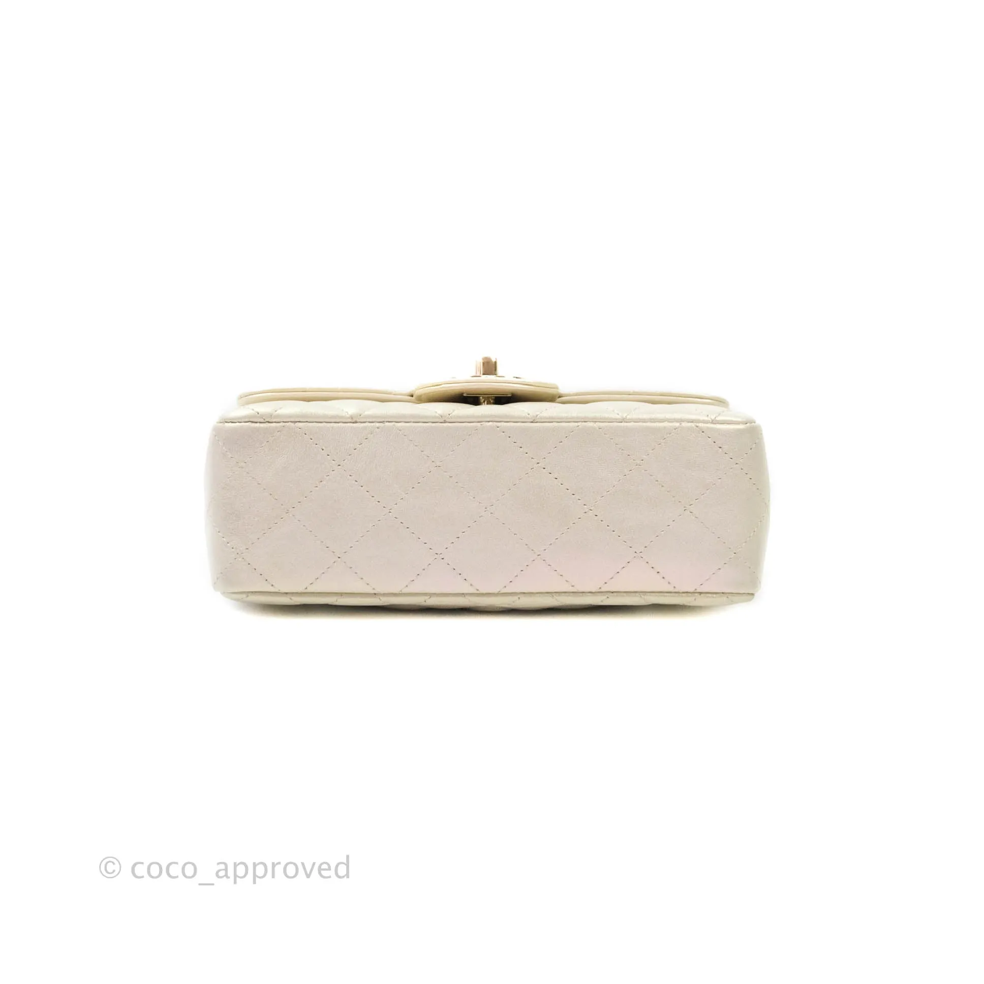 Chanel Quilted Mini Rectangular Iridescent Ivory Lambskin Gold Hardware