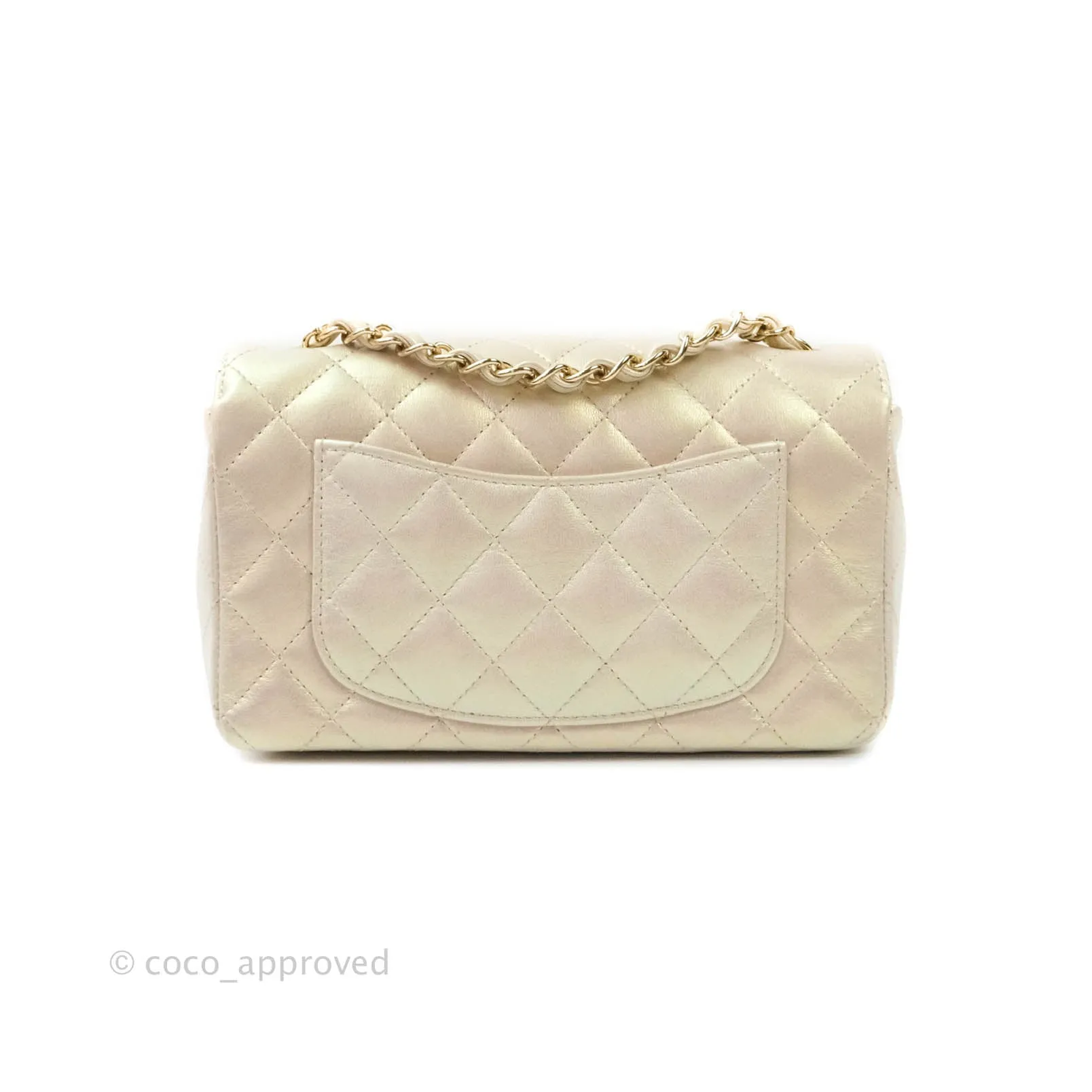 Chanel Quilted Mini Rectangular Iridescent Ivory Lambskin Gold Hardware
