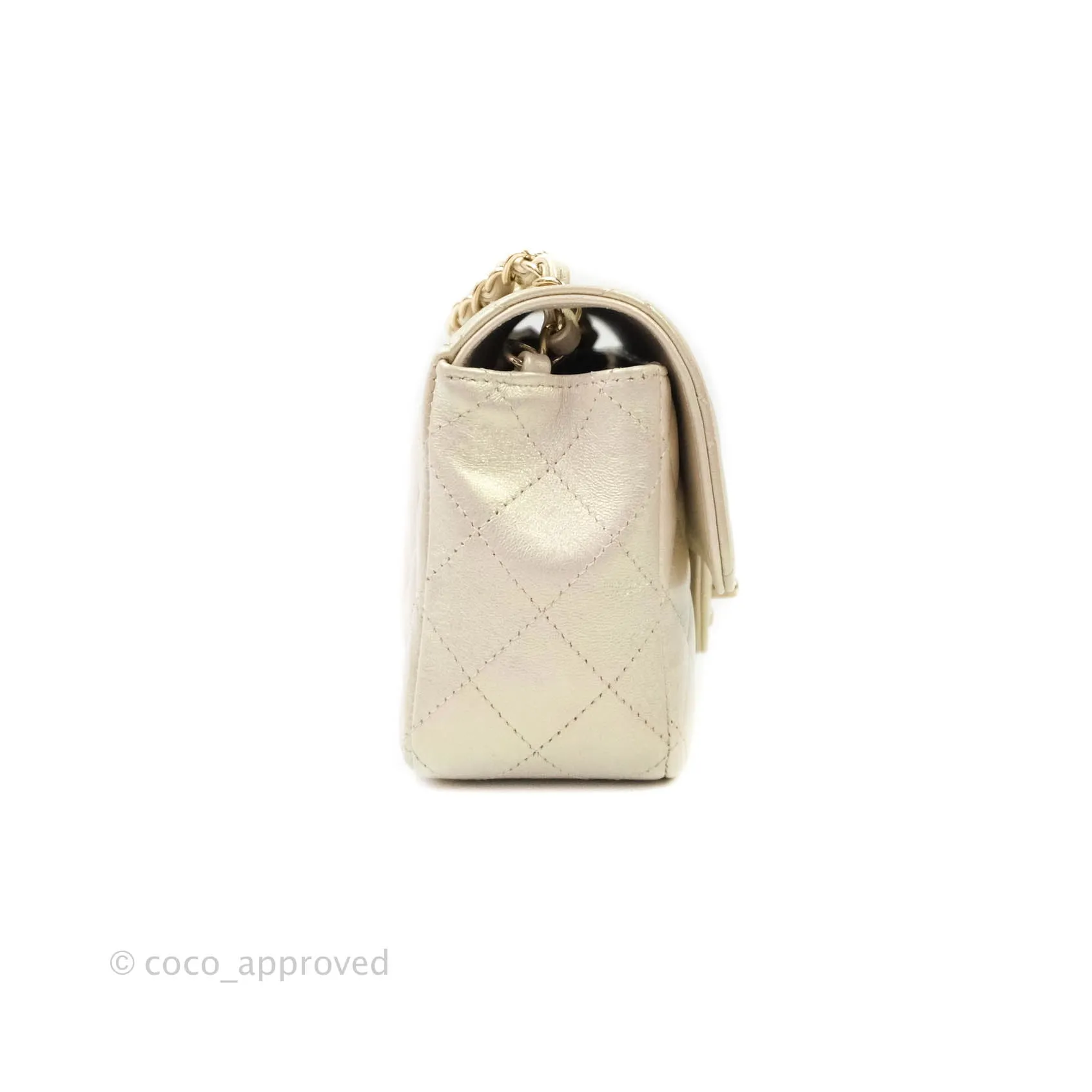 Chanel Quilted Mini Rectangular Iridescent Ivory Lambskin Gold Hardware