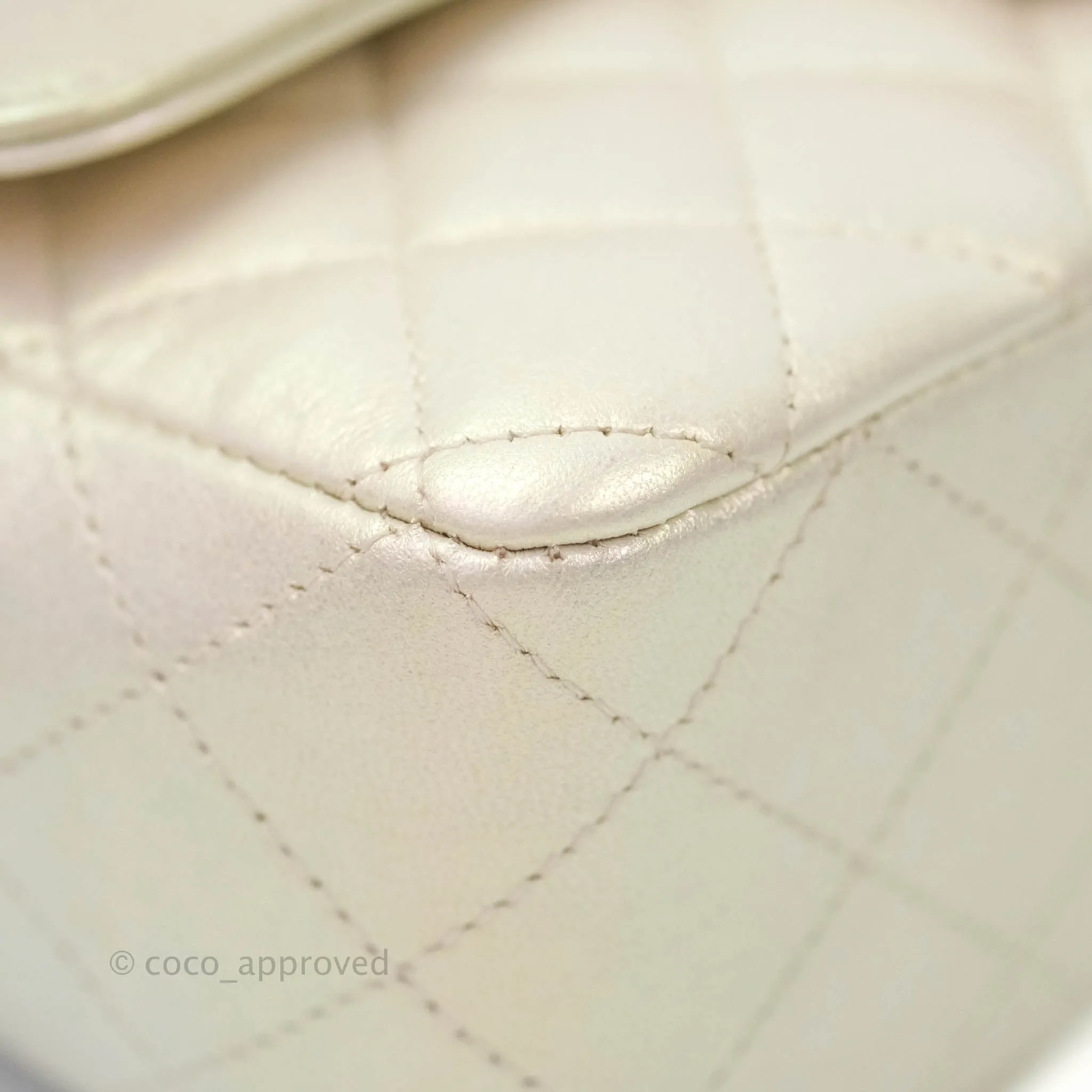 Chanel Quilted Mini Rectangular Iridescent Ivory Lambskin Gold Hardware
