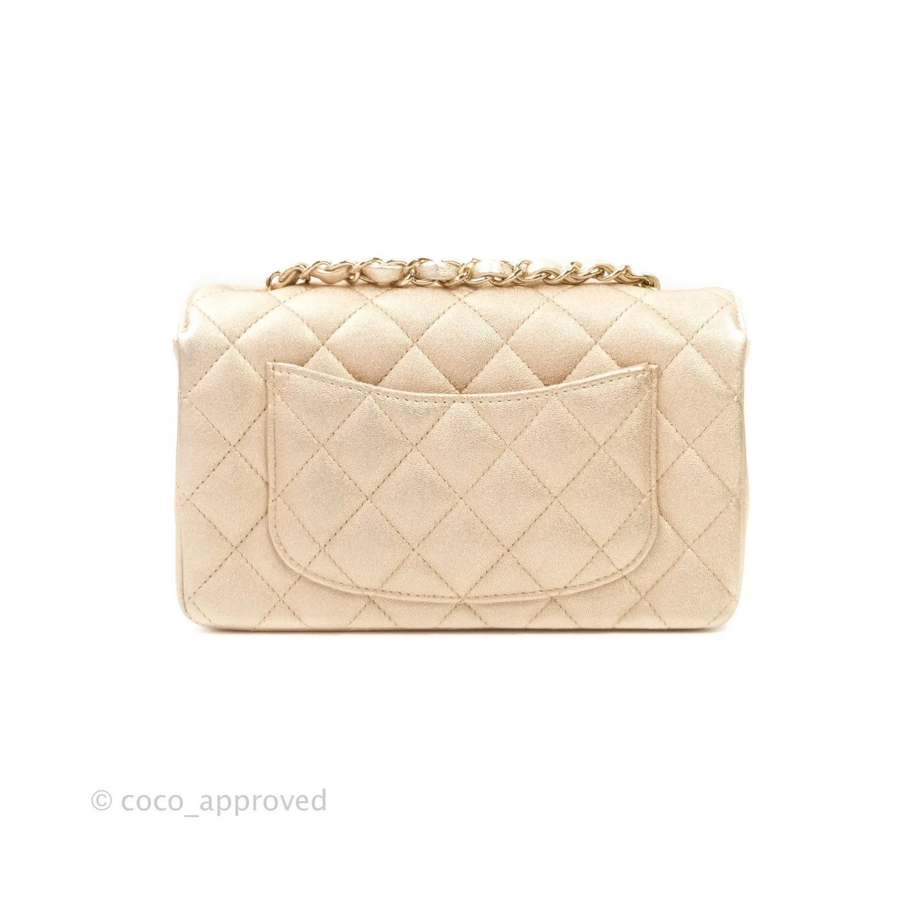 Chanel Quilted Mini Rectangular Metallic Champagne Gold Lambskin Gold Hardware