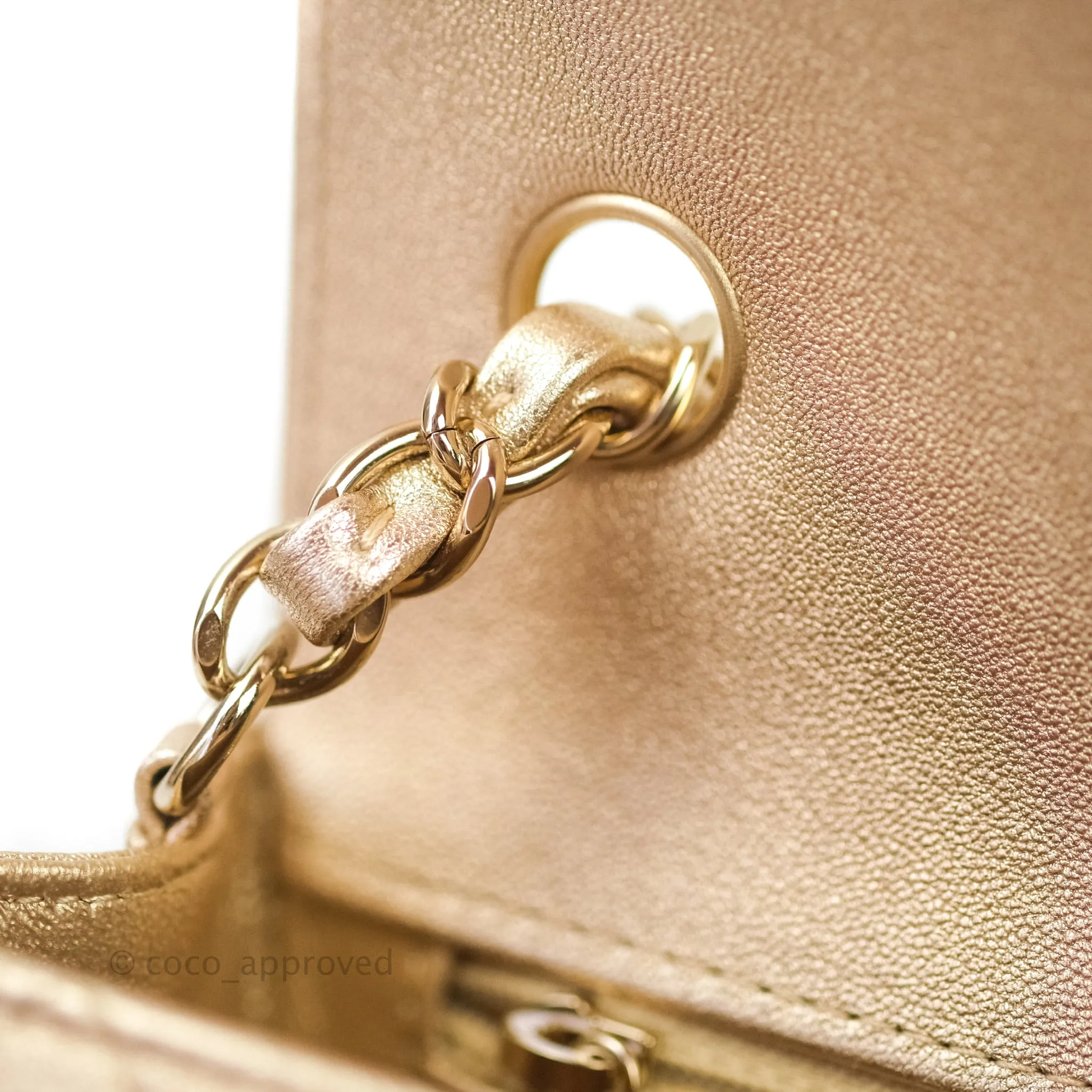 Chanel Quilted Mini Rectangular Metallic Champagne Gold Lambskin Gold Hardware
