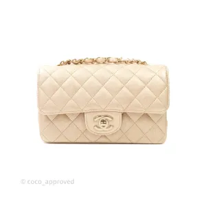 Chanel Quilted Mini Rectangular Metallic Champagne Gold Lambskin Gold Hardware
