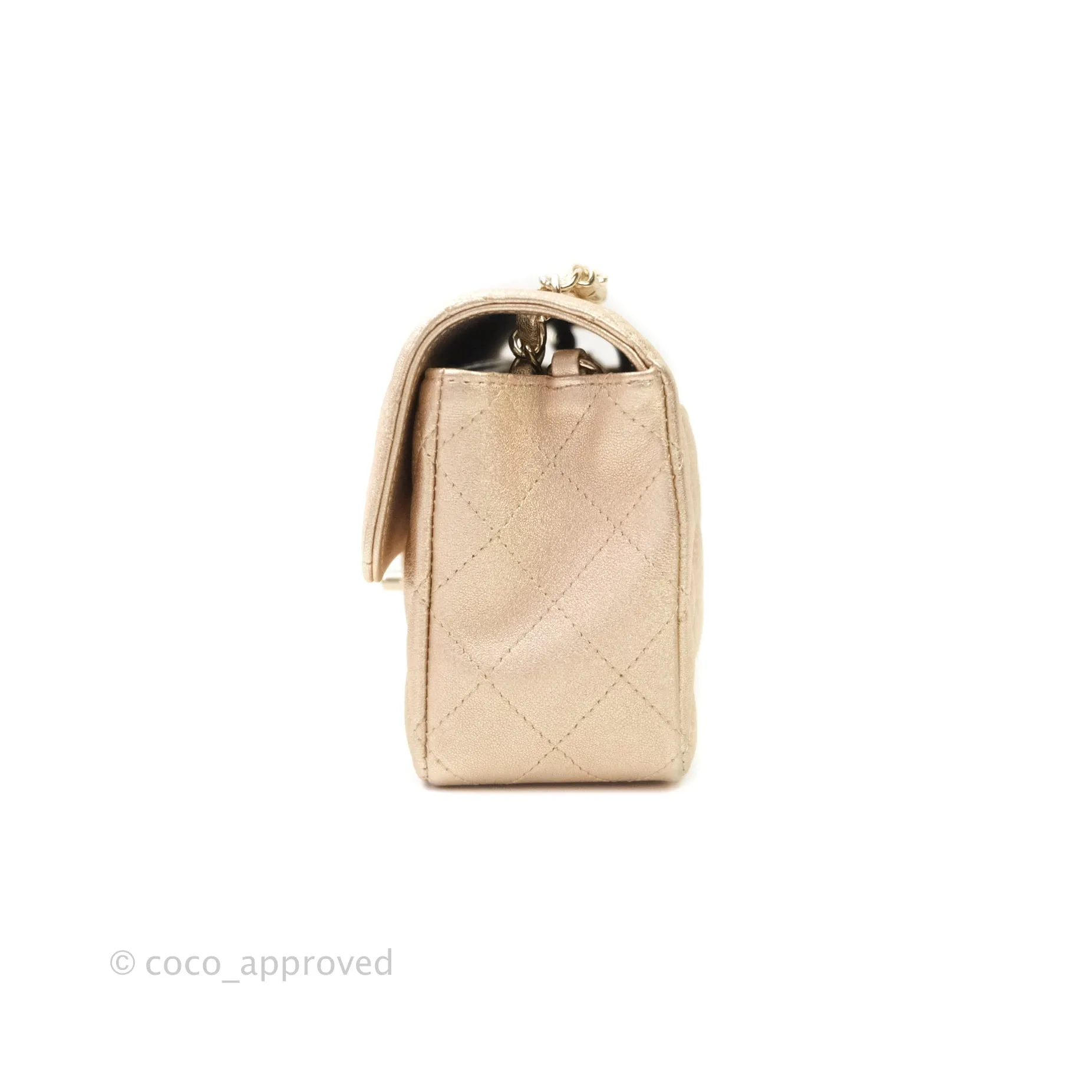 Chanel Quilted Mini Rectangular Metallic Champagne Gold Lambskin Gold Hardware