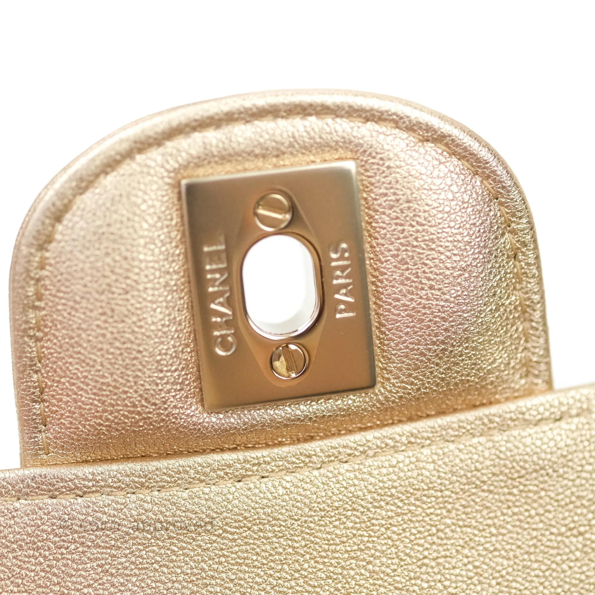 Chanel Quilted Mini Rectangular Metallic Champagne Gold Lambskin Gold Hardware