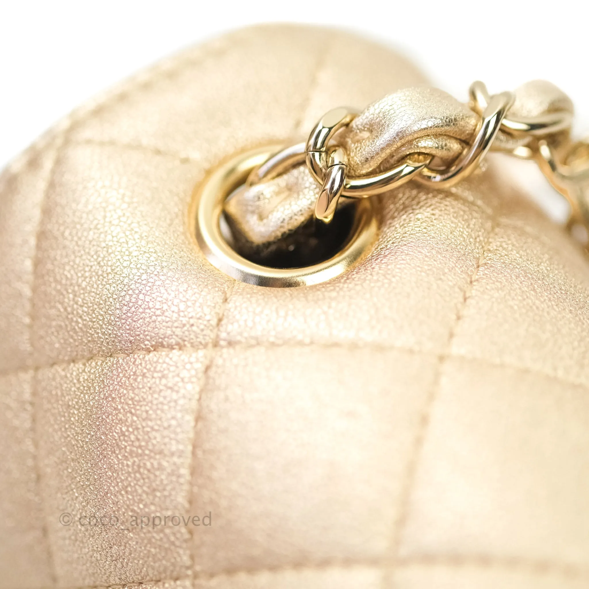 Chanel Quilted Mini Rectangular Metallic Champagne Gold Lambskin Gold Hardware
