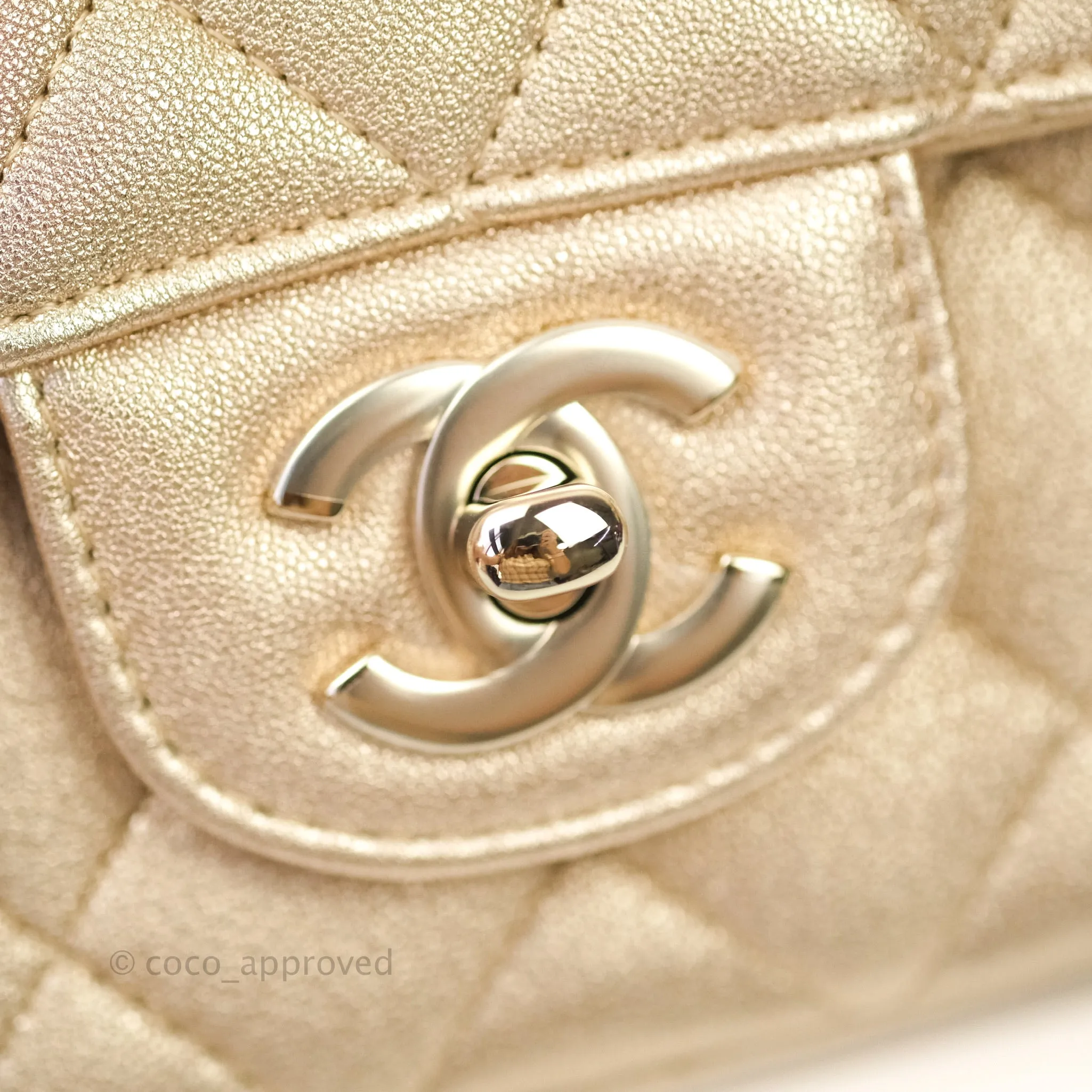Chanel Quilted Mini Rectangular Metallic Champagne Gold Lambskin Gold Hardware